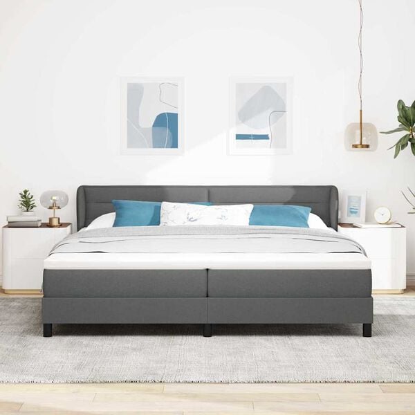 vidaXL Lit &agrave; ressorts avec matelas Gris fonc&eacute; 200 x 200 cm tissu