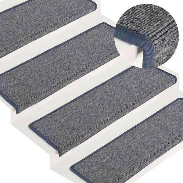 vidaXL Tapis d'escalier 30 pi&egrave;ces 65 x 21 x 4 cm Gris clair et bleu Bord rectangulaire