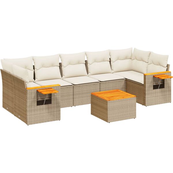 vidaXL Salon de jardin avec coussins 8 pcs beige r&eacute;sine tress&eacute;e