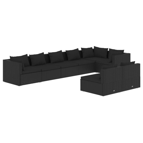 vidaXL Salon de jardin 8 pcs avec coussins Noir Résine tressée