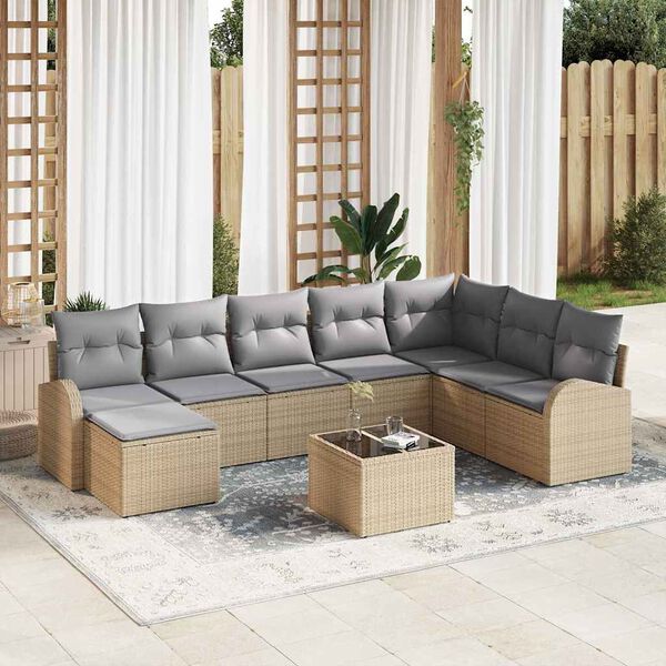 vidaXL Ensemble de canap&eacute; de jardin 9 pcs Beige Poly rotin