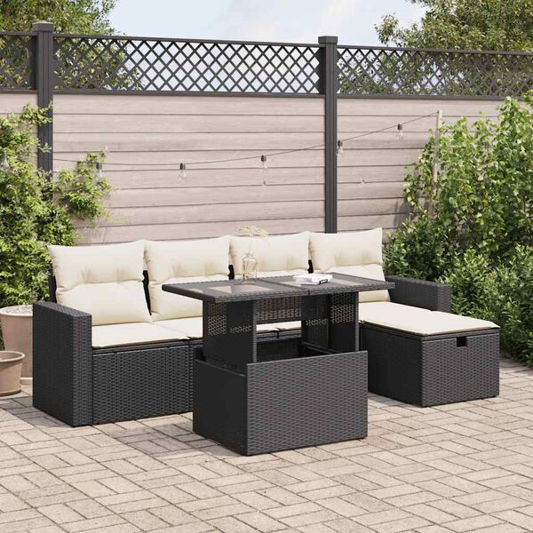 vidaXL Salon de jardin 6 pcs avec coussins noir r&eacute;sine tress&eacute;e
