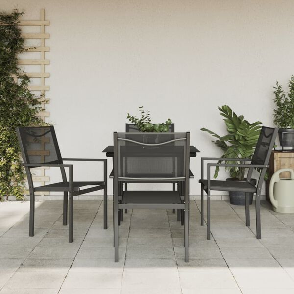 vidaXL Ensemble &agrave; manger de jardin 5 pcs noir textil&egrave;ne et acier