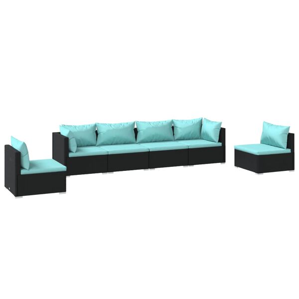 vidaXL Salon de jardin 6 pcs avec coussins R&eacute;sine tress&eacute;e Noir