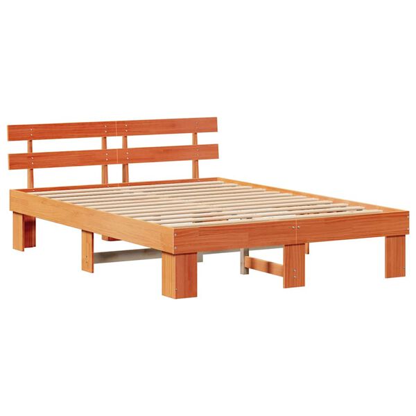 vidaXL Cadre de lit avec t&ecirc;te de lit Brun cire 150 x 200 cm Pin massif