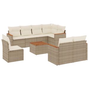 vidaXL Salon de jardin avec coussins 9 pcs beige r&eacute;sine tress&eacute;e