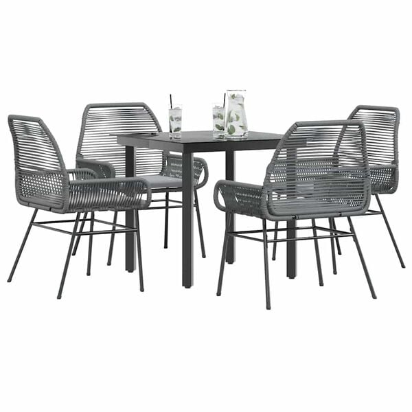 vidaXL Ensemble &agrave; manger jardin coussins 5 pcs gris poly rotin verre