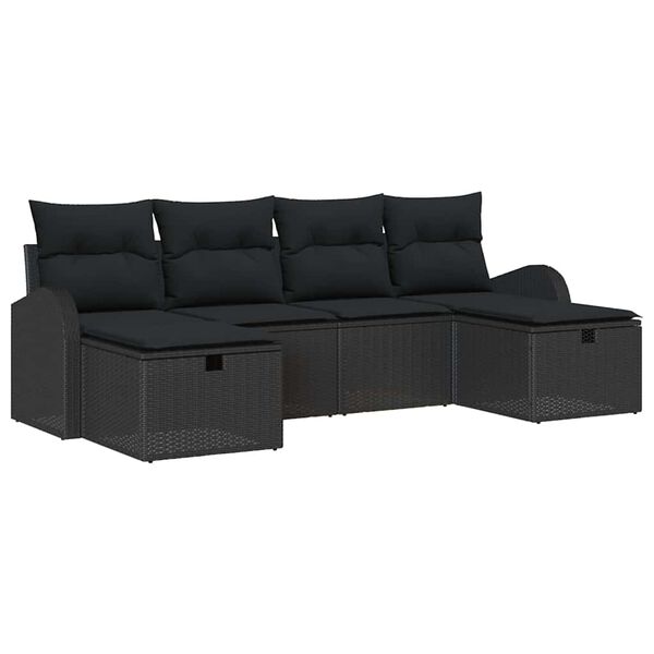 vidaXL Ensemble de Canap&eacute;s avec coussin 6 pcs Noir polyrotin