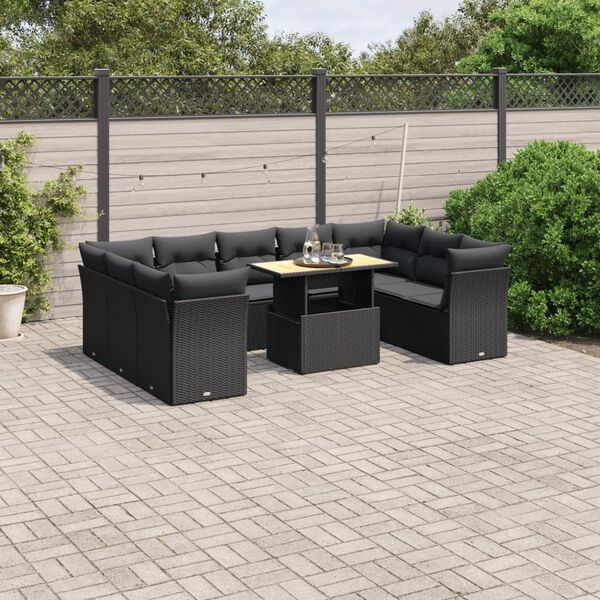 vidaXL Salon de jardin 10 pcs avec coussins noir r&eacute;sine tress&eacute;e