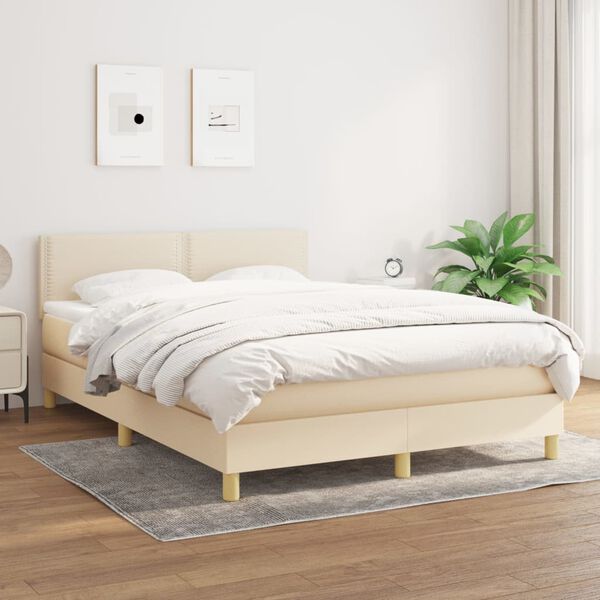 vidaXL Sommier &agrave; lattes de lit avec matelas Cr&egrave;me 140x200 cm Tissu