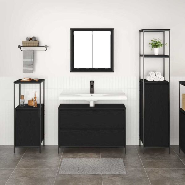 vidaXL Ensemble de mobilier de salle de bain 3 pcs Ch&ecirc;ne noir