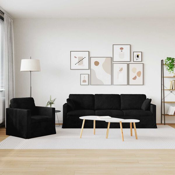 vidaXL Canap&eacute; 2 pcs Noir 228 x 78 x 80 cm Velours