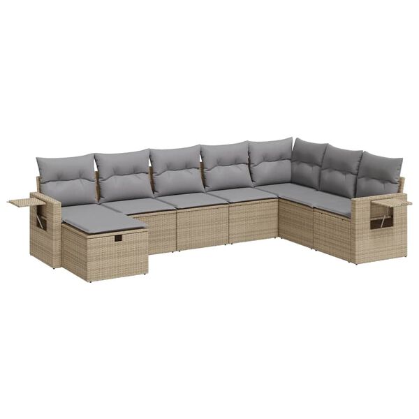 vidaXL Salon de jardin avec coussins 8 pcs beige r&eacute;sine tress&eacute;e