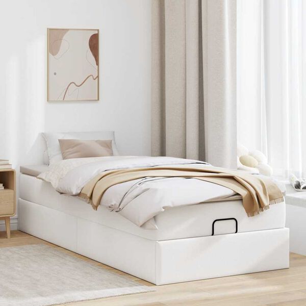 VidaXL Cadre de lit ottoman avec matelas blanc 100x200 cm similicuir