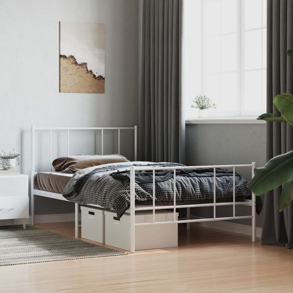 vidaXL Cadre de lit m&eacute;tal sans matelas avec pied de lit blanc 80x200cm