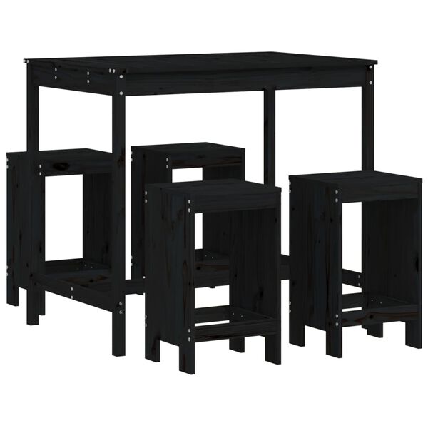 vidaXL Ensemble de bar de jardin 5 pcs noir bois de pin massif
