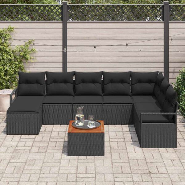 vidaXL Ensemble de canap&eacute; de jardin 9 pcs Noir