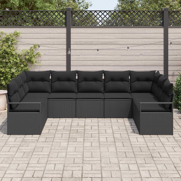 vidaXL Ensemble de canapé de jardin avec coussin 9 pcs Noir