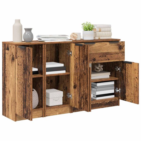 vidaXL Buffet avec tiroir 3 pcs Bois Ancien Bois d'ing&eacute;nierie