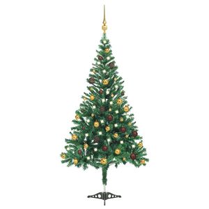 vidaXL Arbre de No&euml;l artificiel pr&eacute;-&eacute;clair&eacute;/boules 210 cm 910 branches