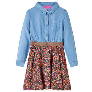 Robe pour enfants &agrave; manches longues bleu marine et bleu denim 104