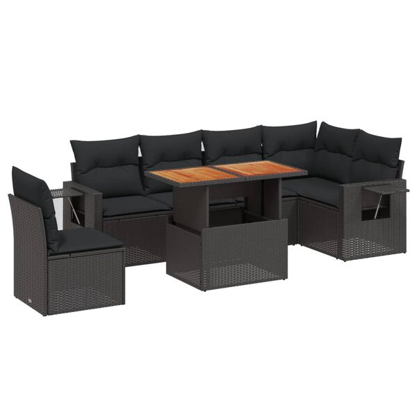 vidaXL Salon de jardin 7 pcs avec coussins noir r&eacute;sine tress&eacute;e