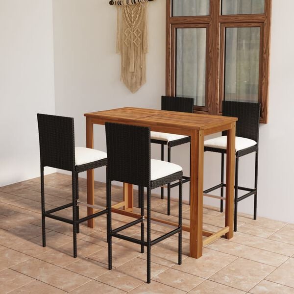 vidaXL Ensemble de bar de jardin avec coussins 5 pcs Noir