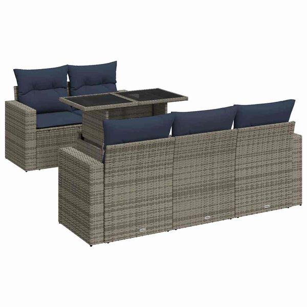vidaXL Salon de jardin avec coussins 6 pcs gris r&eacute;sine tress&eacute;e acacia