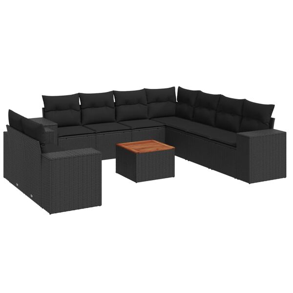 vidaXL Salon de jardin 10 pcs avec coussins noir r&eacute;sine tress&eacute;e