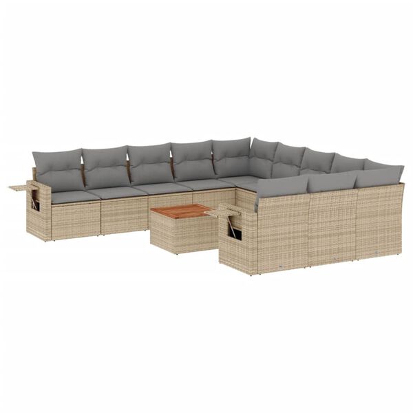 vidaXL Salon de jardin avec coussins 12 pcs beige r&eacute;sine tress&eacute;e