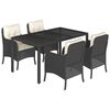 vidaXL Ensemble &agrave; manger de jardin coussins 5pcs Noir R&eacute;sine tress&eacute;e