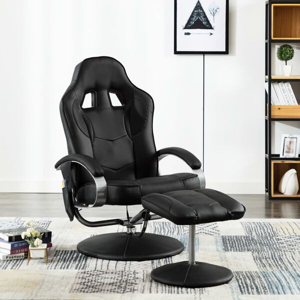 vidaXL Fauteuil de massage avec repose-pied noir similicuir
