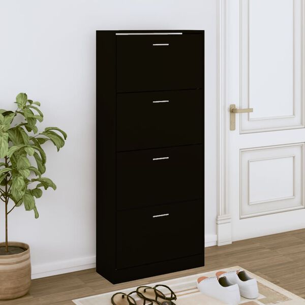 vidaXL Armoire &agrave; chaussures Noir 63x24x147 cm Bois d'ing&eacute;nierie