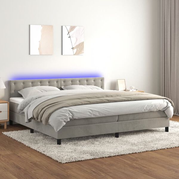 vidaXL Sommier &agrave; lattes de lit matelas et LED Gris clair 200x200 cm