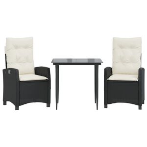 vidaXL Ensemble &agrave; manger de jardin avec coussins 3 pcs Noir