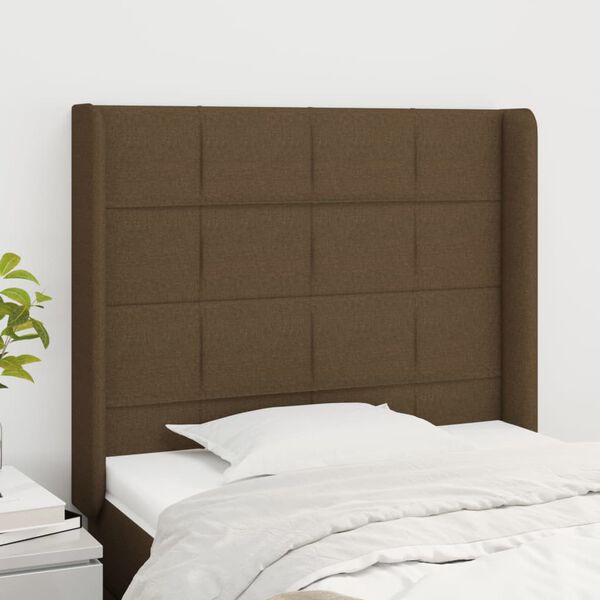 vidaXL T&ecirc;te de lit avec oreilles Marron fonc&eacute; 103x16x118/128 cm Tissu