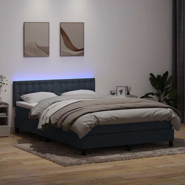vidaXL Sommier &agrave; lattes de lit et matelas et LED gris fonc&eacute; 160x220cm velours