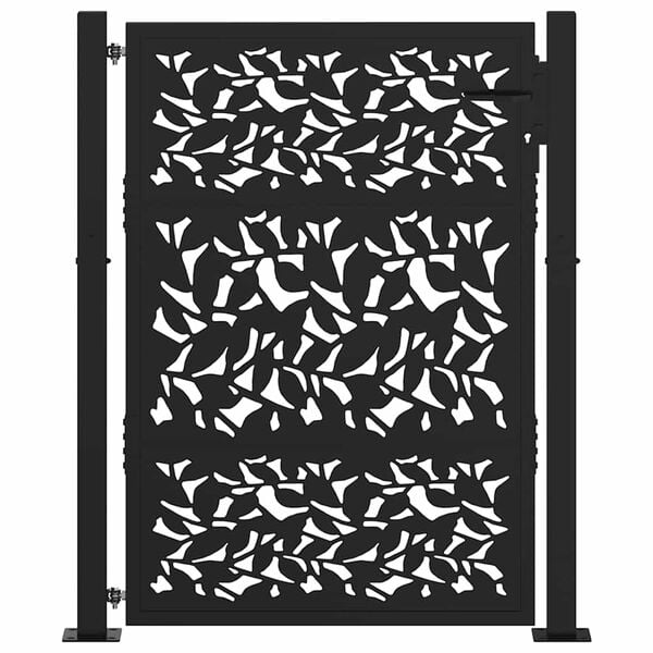 vidaXL Portail de jardin noir 100x125 cm en acier avec motif feuille