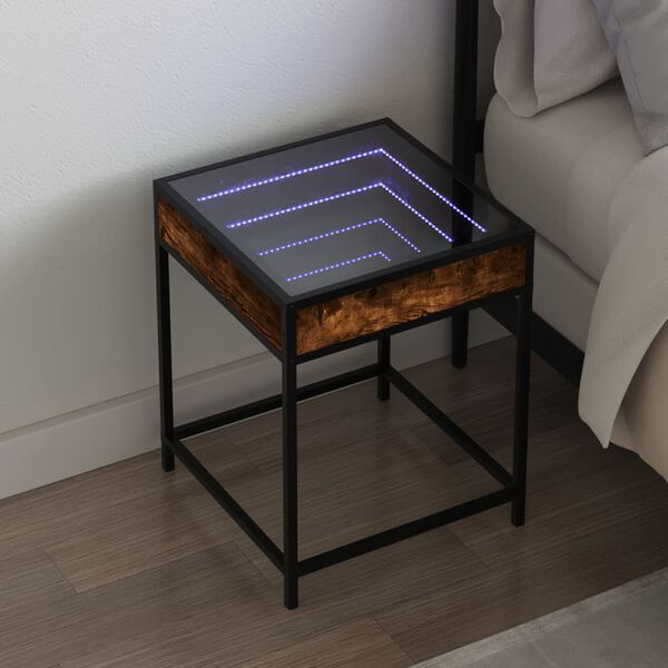 vidaXL Table de chevet avec LED infini chêne fumé 40x40x51 cm
