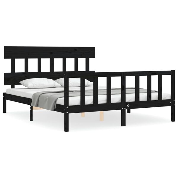 vidaXL Cadre de lit sans matelas noir bois de pin massif