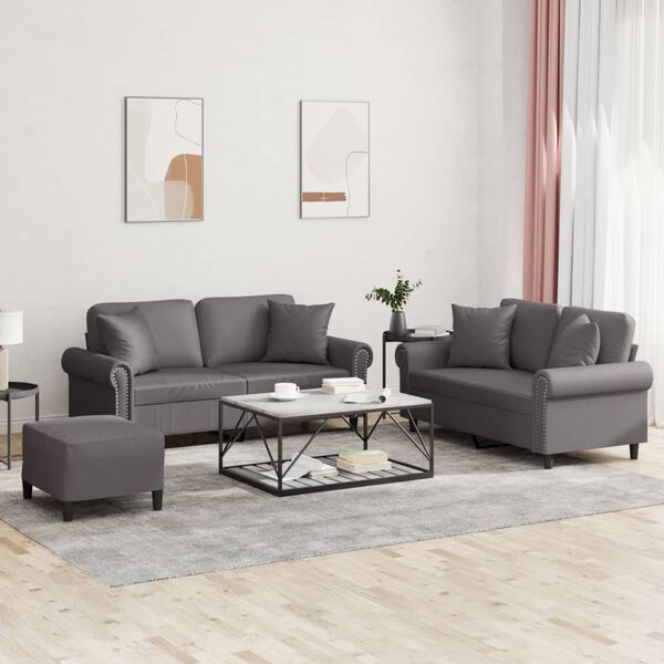 vidaXL Ensemble de canapés 3 pcs avec coussins gris similicuir