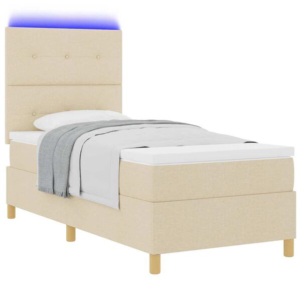 vidaXL Lit &agrave; ressort LED avec matelas Cr&egrave;me 80 x 200 cm tissu