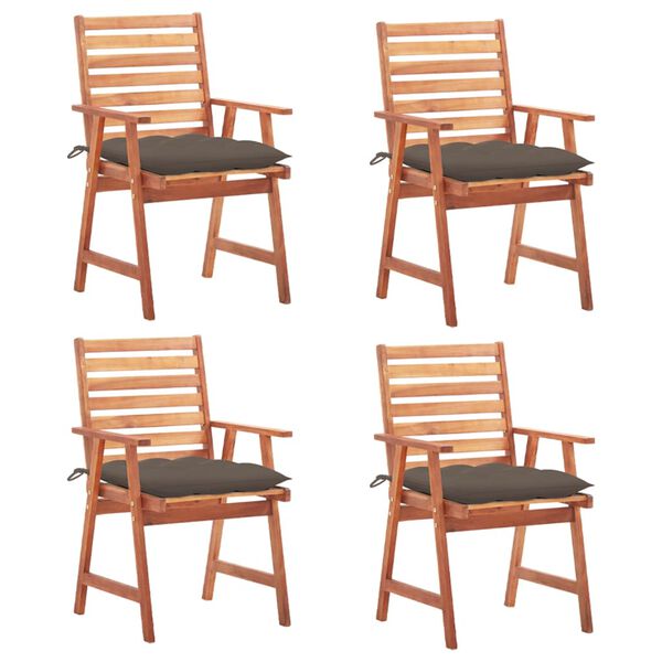 vidaXL Chaises &agrave; manger d'ext&eacute;rieur lot de 4 et coussins Acacia massif