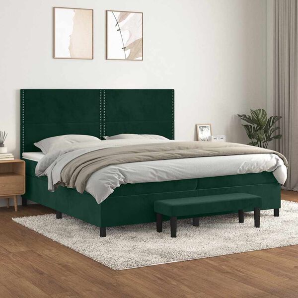 vidaXL Sommier &agrave; lattes de lit et matelas Vert fonc&eacute; 200x200cm Velours