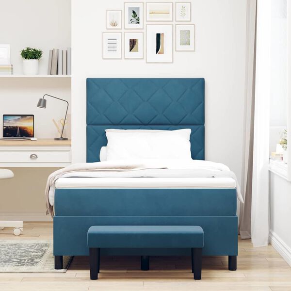 vidaXL Lit &agrave; ressorts avec matelas Bleu fonc&eacute; 120 x 190 cm Velours