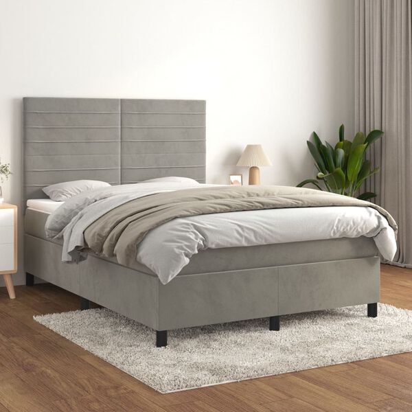 vidaXL Sommier &agrave; lattes de lit et matelas Gris clair 140x200cm Velours