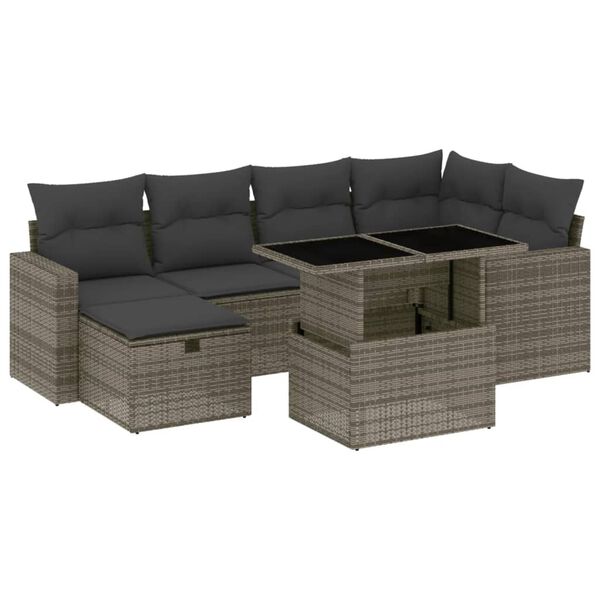 vidaXL Salon de jardin avec coussins 7 pcs gris r&eacute;sine tress&eacute;e