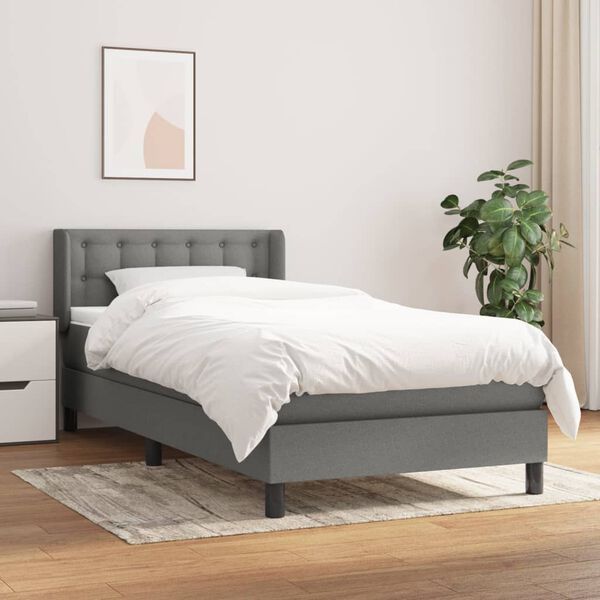 vidaXL Sommier &agrave; lattes de lit avec matelas Gris fonc&eacute; 100x200cm Tissu
