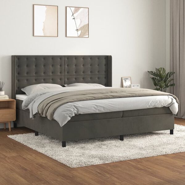 vidaXL Sommier &agrave; lattes de lit et matelas Gris fonc&eacute; 200x200cm Velours