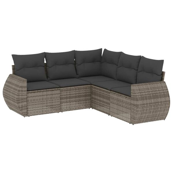 vidaXL Salon de jardin 5 pcs avec coussins gris r&eacute;sine tress&eacute;e